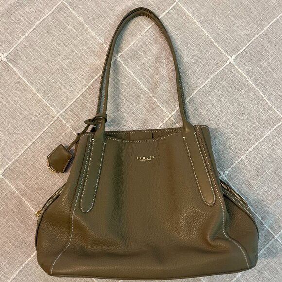 Radley London Leather Tote | Olive Green Pebbled Shoulder Bag - Picture 2 of 8